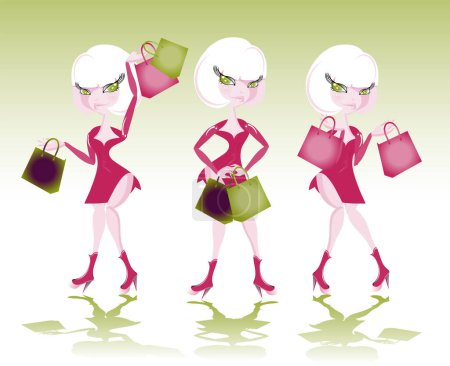 Ilustración de Ilustración de las mujeres con bolsas de compras. - Imagen libre de derechos