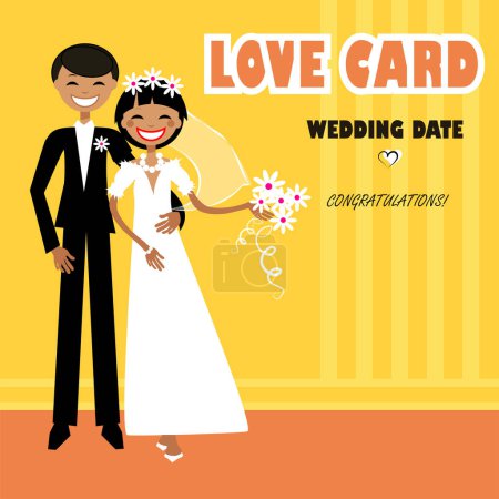 Illustration for Bride and groom love  card - Royalty Free Image