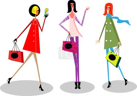 Téléchargez les illustrations : Illustration vectorielle d'une femme avec des sacs à provisions - en licence libre de droit