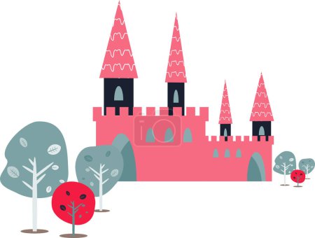 Téléchargez les illustrations : Château de dessin animé mignon avec des arbres. illustration vectorielle. - en licence libre de droit