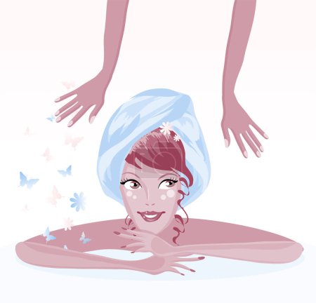 Illustration for Beautiful woman washing her head - Royalty Free Image