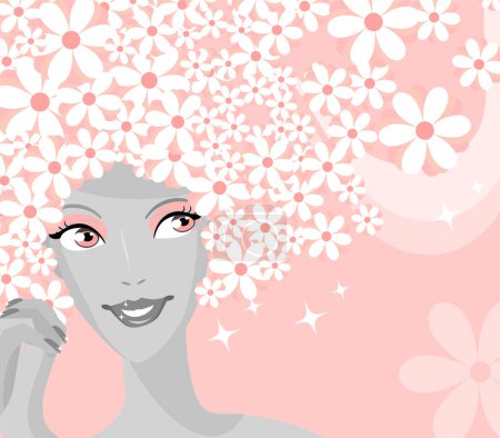 Téléchargez les illustrations : Femme abstraite avec des fleurs sur la tête - en licence libre de droit
