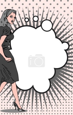 Ilustración de Mujer retro con voz nube - Imagen libre de derechos