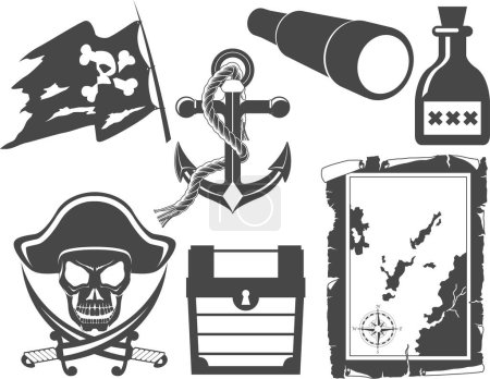 Ilustración de Conjunto de elementos piratas, ilustración vectorial - Imagen libre de derechos