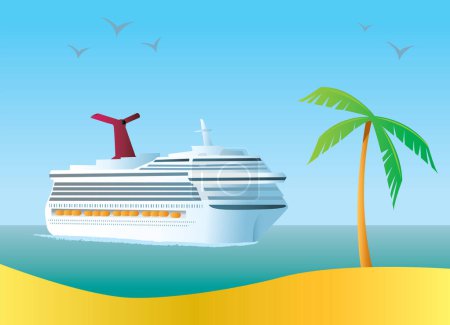 Illustration for Cruise ship with palm tree, vector illustratoion - Royalty Free Image