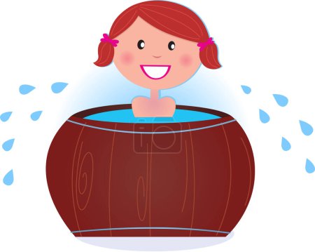 Téléchargez les illustrations : Illustration d'une jeune fille dans un bain à l'ancienne avec un grand sourire. - en licence libre de droit