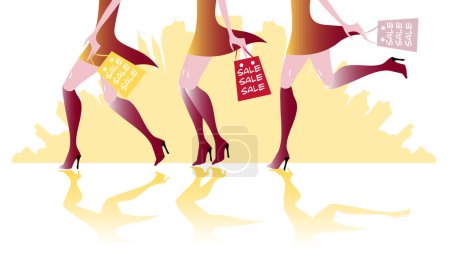 Téléchargez les illustrations : Trois femmes avec des sacs à provisions - en licence libre de droit