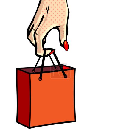 Illustration for Vector, hand holding a red shopping bag - Royalty Free Image