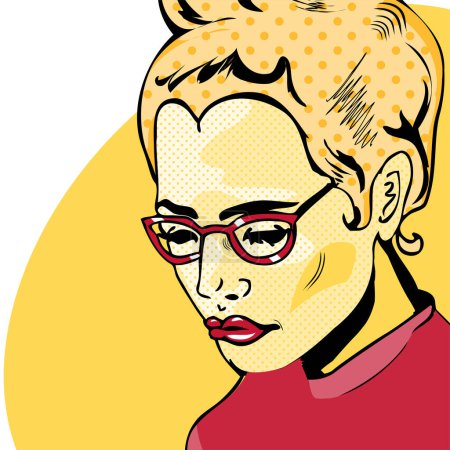 Illustration for Pop art woman face in glasses - Royalty Free Image