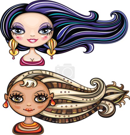 Ilustración de Chica de dibujos animados con un pelo largo y una serpiente - Imagen libre de derechos