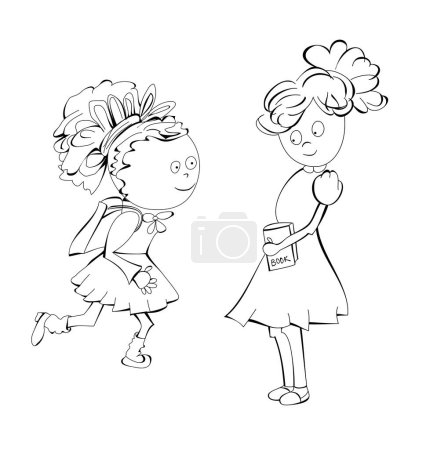 Illustration for Sketch with schoolgirls, vector illustration simple design - Royalty Free Image