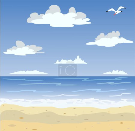 Téléchargez les illustrations : Plage avec de beaux nuages et fond bleu ciel - en licence libre de droit