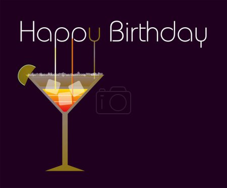 Ilustración de Tarjeta de cumpleaños feliz con copa de cóctel - Imagen libre de derechos