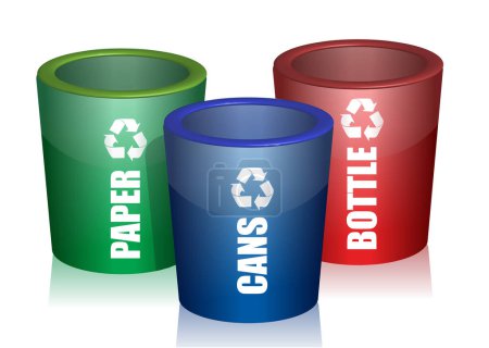 Illustration for Set of three different colored bins for recycling - Royalty Free Image