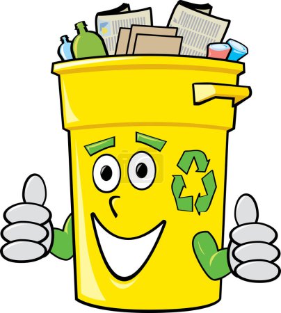 Illustration for A smiling happy smiling cartoon garbage can showing thumbs up. vector illustration isolated on white background. - Royalty Free Image