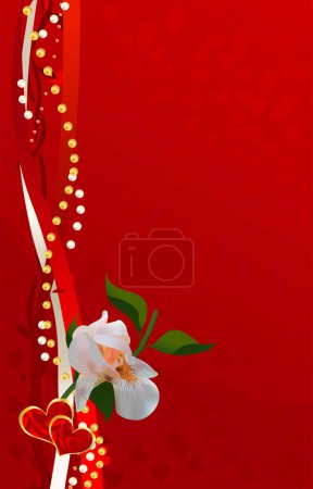 Ilustración de Saludo del día de San Valentín con flor roja y corazón sobre un fondo blanco. ilustración vectorial. - Imagen libre de derechos