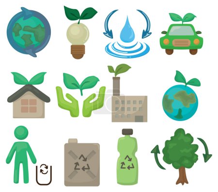 Téléchargez les illustrations : Ensemble d'icônes écologiques, illustration vectorielle - en licence libre de droit