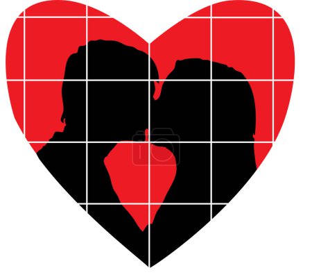 Ilustración de Icono del corazón con besar pareja vector ilustración - Imagen libre de derechos
