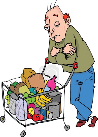 Illustration for Man with a basket full of food on white background - Royalty Free Image