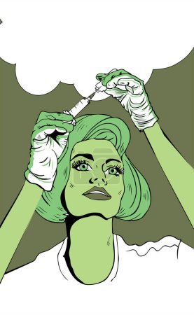 Téléchargez les illustrations : Illustration pop art de femme avec seringue - en licence libre de droit