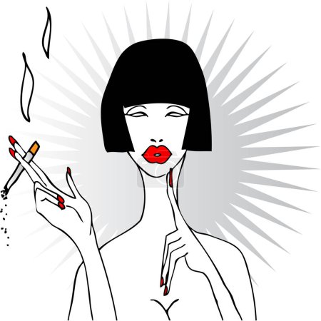 Téléchargez les illustrations : Femme avec cigarette et rouge à lèvres, illustration vectorielle - en licence libre de droit