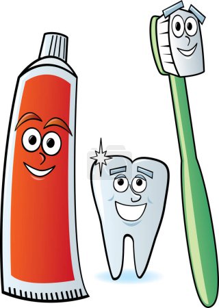 Illustration for Illustration of tooth, toothpaste and toothbrush - Royalty Free Image