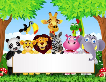 Illustration for Cartoon animal group with frame for text - Royalty Free Image