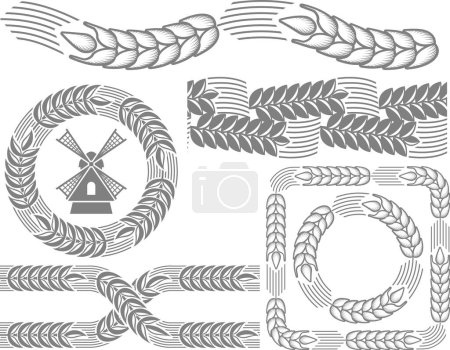 Ilustración de Conjunto de concepto de agricultura con elementos de trigo, diseño simple vector - Imagen libre de derechos