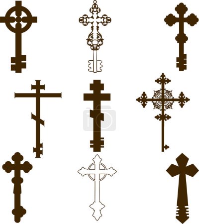 Téléchargez les illustrations : Jeu de croix chrétiennes, illustration vectorielle - en licence libre de droit