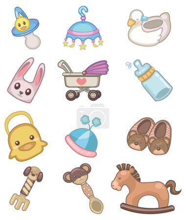 Ilustración de Conjunto de iconos de accesorios de bebé, estilo de dibujos animados - Imagen libre de derechos