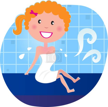 Téléchargez les illustrations : Illustration d'une jeune fille heureuse dans la salle de bain - en licence libre de droit