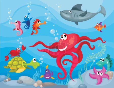 Téléchargez les illustrations : Jeu de différents animaux marins illustration - en licence libre de droit