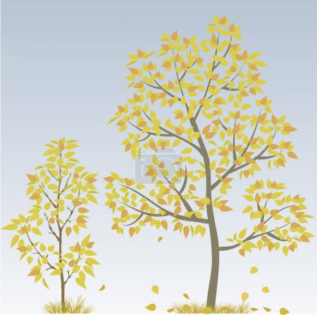 Ilustración de Árboles de otoño con hojas amarillas. ilustración vectorial - Imagen libre de derechos