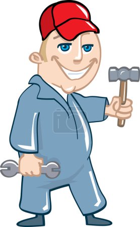 Illustration for Cartoon plumber with hammer, vector illustration - Royalty Free Image