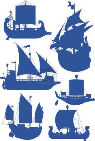 Illustration for Vector set of sailing boats, vector simple design - Royalty Free Image