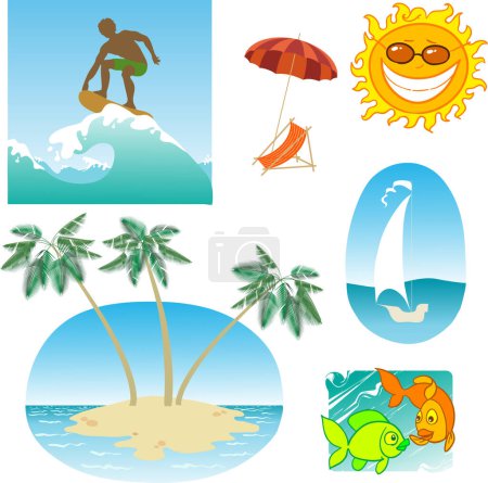 Téléchargez les illustrations : Ensemble d'icônes d'été, illustration vectorielle - en licence libre de droit