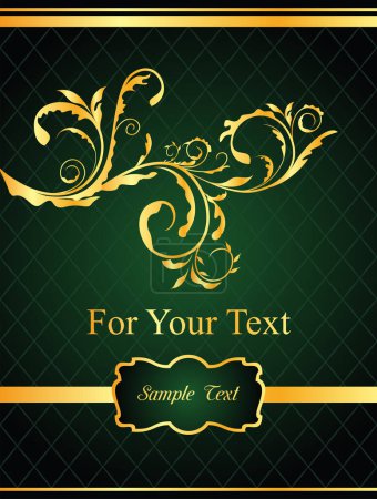 Illustration for Vintage background with golden ornament on green background - Royalty Free Image