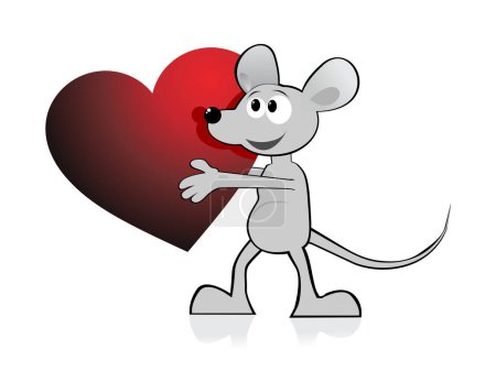 Illustration for Vector illustration of cute mouse with red heart - Royalty Free Image
