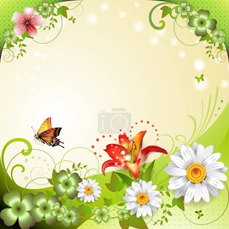 Illustration for Vector illustration with butterfly and flowers. - Royalty Free Image