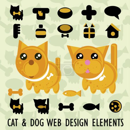 Téléchargez les illustrations : Éléments de conception web chat et chien, illustration vectorielle - en licence libre de droit