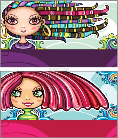 Illustration for Set of girls in headers. fashion style. - Royalty Free Image