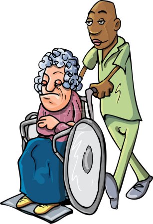 Illustration for Vector illustration of an elderly disabled woman and man - Royalty Free Image