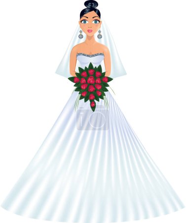 Illustration for Bride with bouquet of red roses - Royalty Free Image