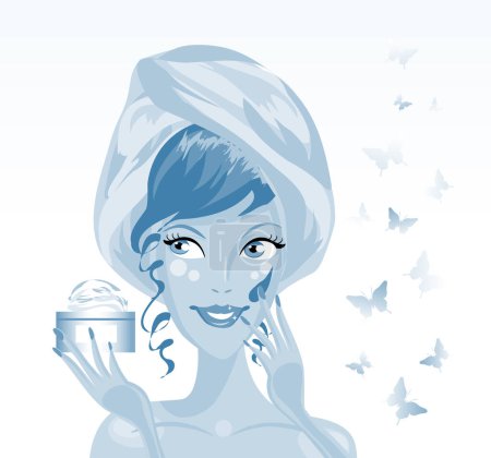Téléchargez les illustrations : Illustration vectorielle d'une fille à la crème glacée bleue - en licence libre de droit