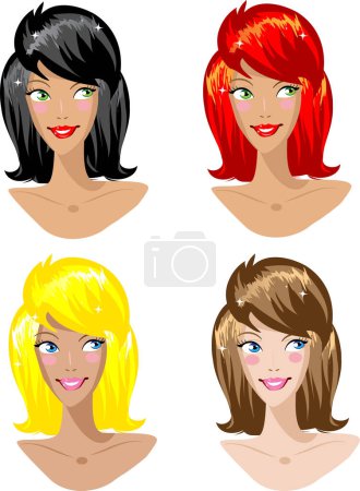 Téléchargez les illustrations : Ensemble de différentes belles filles aux cheveux courts. illustration vectorielle - en licence libre de droit