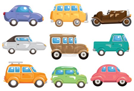 Téléchargez les illustrations : Ensemble de voitures et de véhicules sur fond blanc - en licence libre de droit