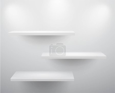 Illustration for Empty white shelves. isolated on gray background. - Royalty Free Image