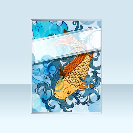 Ilustración de Bandera del vector con koi estilo japonés (peces de la carpa) - Imagen libre de derechos