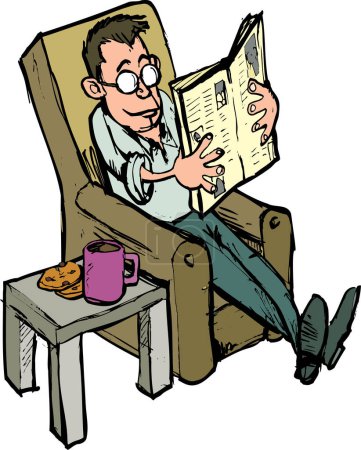 Ilustración de Caricatura hombre leyendo periódico en el sillón - Imagen libre de derechos