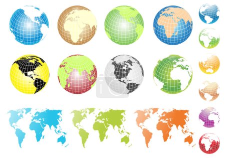 Téléchargez les illustrations : Monde globe carte ensemble vectoriel illustration. - en licence libre de droit